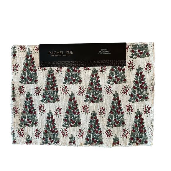 Rachel Zoe Christmas Tree Placemats 13x19 Set of 4 Holiday New - Picture 10 of 10